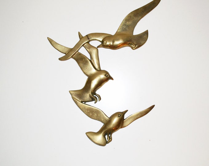 Vintage Brass Birds Wall Hanging Birds in Flight Sculpture Mid Etsy