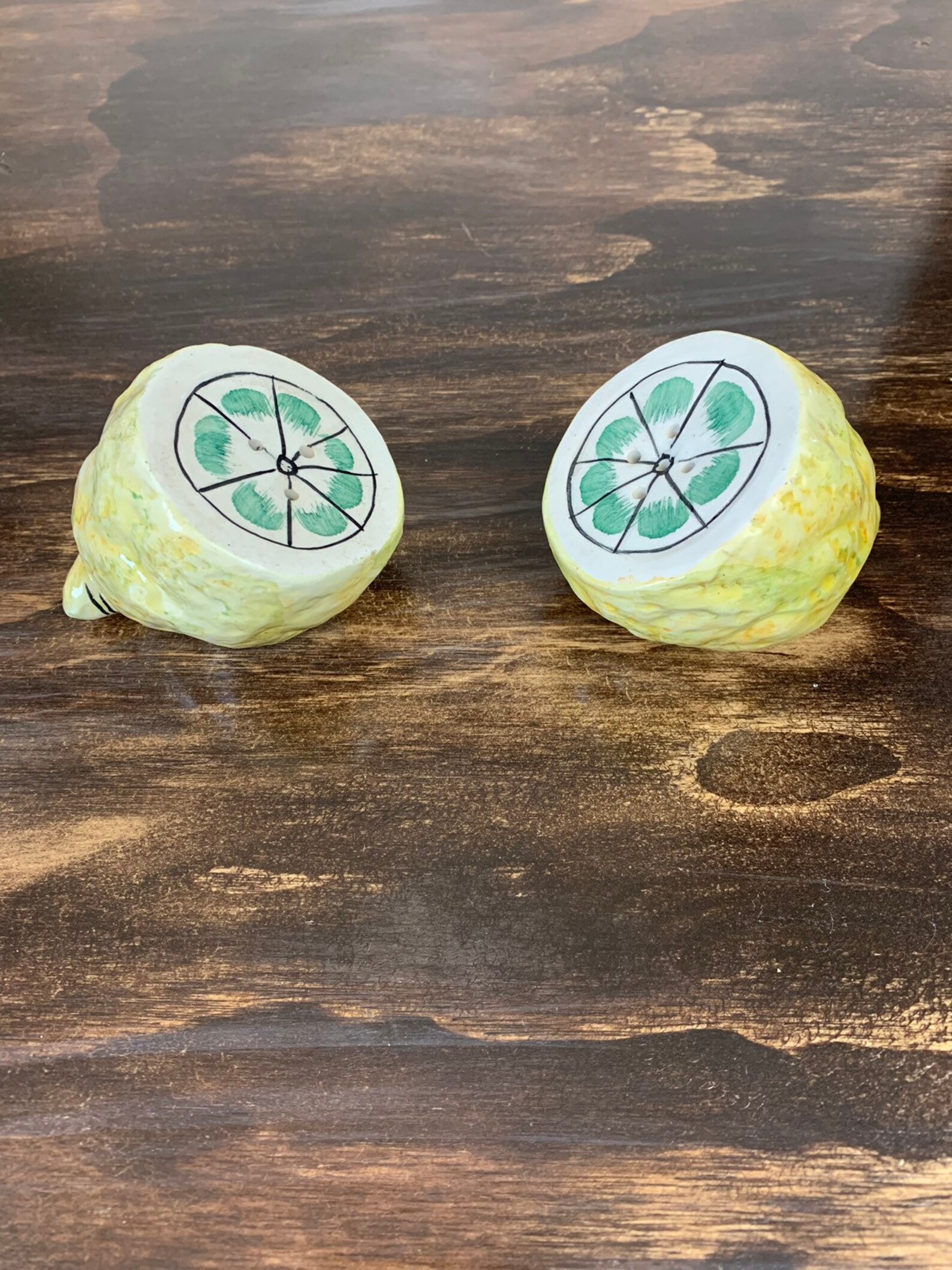 Vintage Lemon Salt and Pepper Shakers Ceramic Lemon Wedge Set Etsy