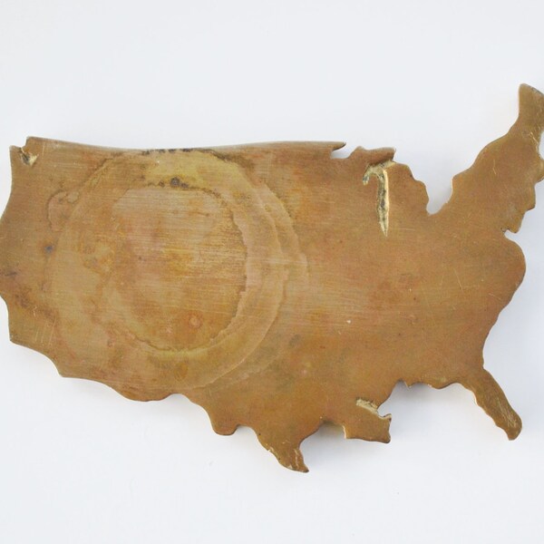 Vintage Brass United States of America with a Drink Ring Stain on the West Coast