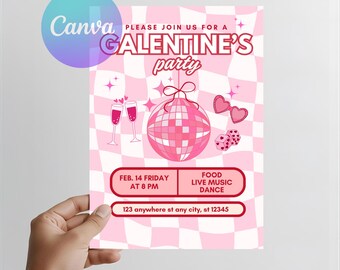 Galentine’s Party Invitation Template | Pink Valentine Party Invite | Editable Canva Invitation | Girls Night Galentines