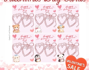 Printable Valentine Cards for Kids | Cute Animal Valentines 3x4 | Editable Canva Valentine Cards
