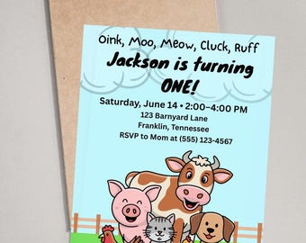 Farm Birthday Invitation Template • Barnyard Animals Canva Invite (Digital Download)