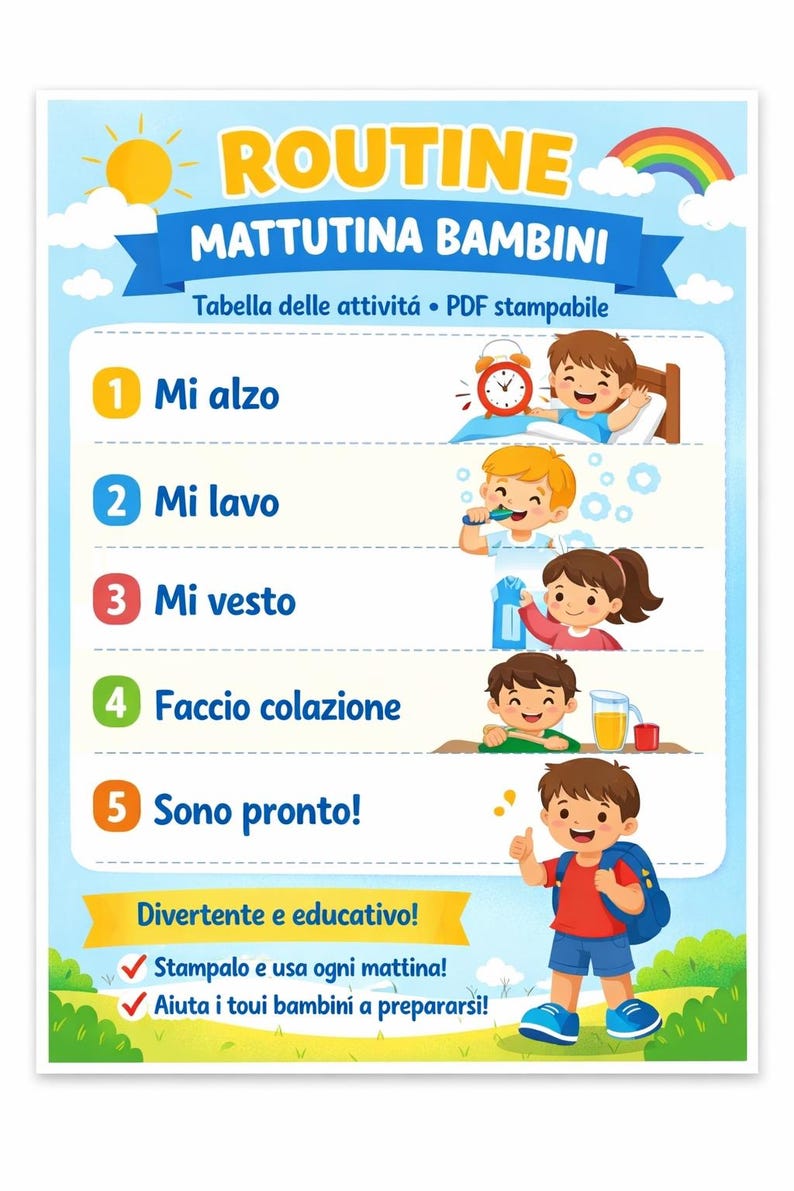 Morning Routine for Kids - Printable Educational and Colorful PDF Chart ...