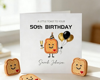 Personalized Birthday Card With Name,A Little Toast To Your Birthday Card,Custom Age Birthday Card, Funny Toast Character Greeting Card