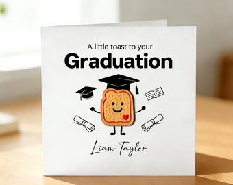A Little Toast To Your Graduation Personalized Card, Custom Name Grad Card, Cute Grad Cap & Diploma Greeting Card, Grad Gift for Friends
