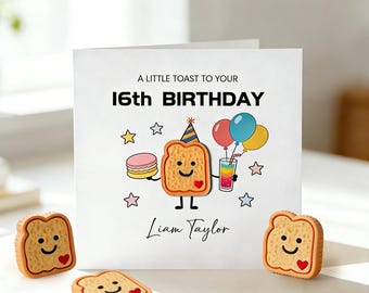 Funny Toast Birthday Card, Personalized Age & Name, Custom Milestone Card, A Little Toast To Your Birthday Greeting Card