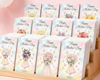 Mini Mother's Day Greeting Cards Bulk,Floral Mom Cards,Gift Tag For Mother's Day,Floral Mother's Day Card, Watercolor Bouquet Greeting Card
