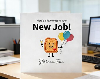 Personalized New Job Card, Funny Toast Pun Congratulations Card for Coworker, Custom Name Office Gift,Here's a Little Toast to Your New Job