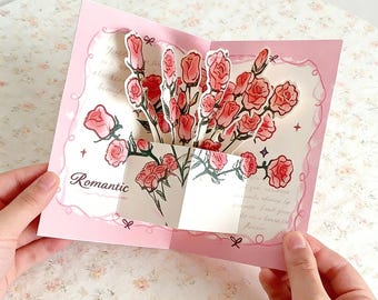 3D Pop Up Rose Greeting Card, Romantic Floral Card for Valentine's Day, Mother's Day Gift, Handmade Bouquet Card, Anniversary Love Card