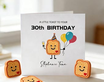 A Little Toast To Your Birthday Card, Customisable Age Birthday Card, Personalized Name Greeting Card, Funny Cute Birthday Card