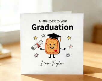 Personalized Floral Toast Graduation Card, Custom Name Congrats Card, Cute Happy Toast with Flowers Grad Gift, University Graduation