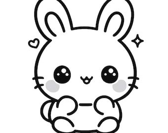 Kawaii Bunny Line Art SVG | Cute Chibi Mochi Rabbit Outline | Coloring Page PNG 4096px | Cricut Cut File | Kawaii Animal Clipart
