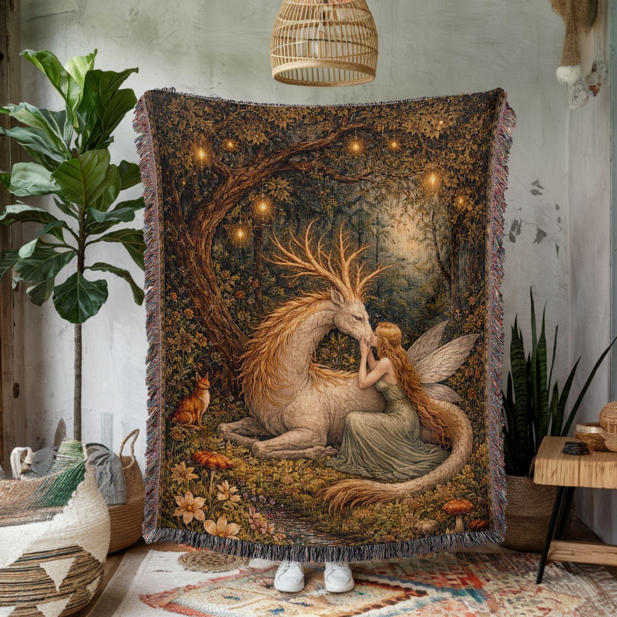 enchanted-forest-fairy-woven-blanket-fantasy-deer-art-tapestry