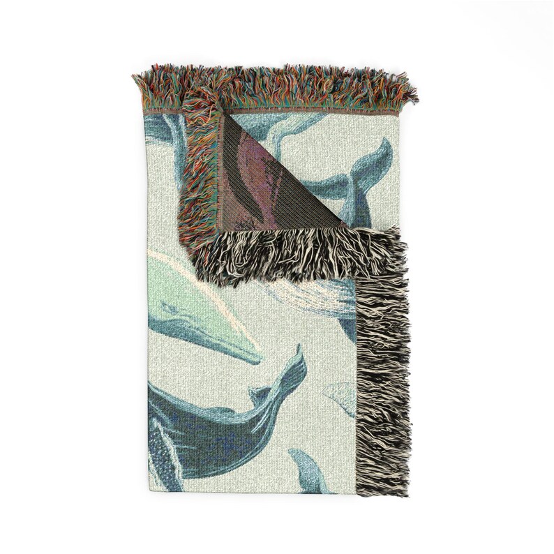Whale Woven Blanket, Coastal Ocean Throw, Nautical Nursery Decor, Sea Life Blanket, Beach House Decor, Baby Gift Idea image 5