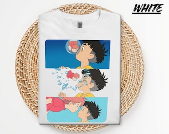 Ponyo Sosuke Anime T-Shirt Studio Ghibli Inspired Graphic Tee Aesthetic Anime Shirt Unisex Streetwear Otaku Gift
