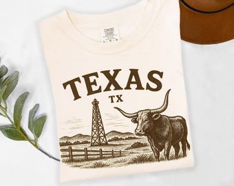 Comfort Colors Texas Shirt, Longhorn Western Tee, Vintage Cowboy Texas T-Shirt, Ranch Style Graphic Tee, Country Southern Shirt