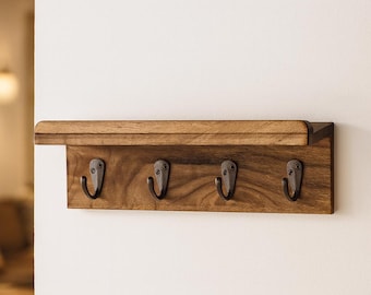 Wooden Key Holder With Shelf Rustic Wall Organizer With Hooks
