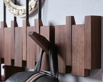 Handmade Walnut Wall Key Holder | Flip-Down Hook Coat Rack