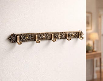 Vintage Brass Wall Hook Rack Ornate Metal Coat Towel Hanger