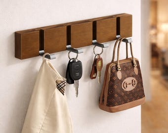 Wall Mounted Wooden Key Holder with Hooks Entryway Organizer Rack