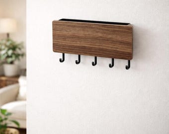 Walnut Wood Key Holder with Shelf Wall Mounted Entryway Organizer