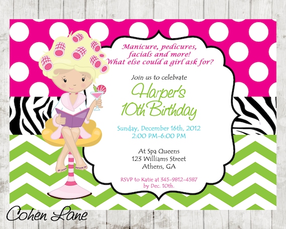 Sassy Spa Party invitation. Spa Invitation. Spa Party Invite. Spa Birthday Party. Il_570xn