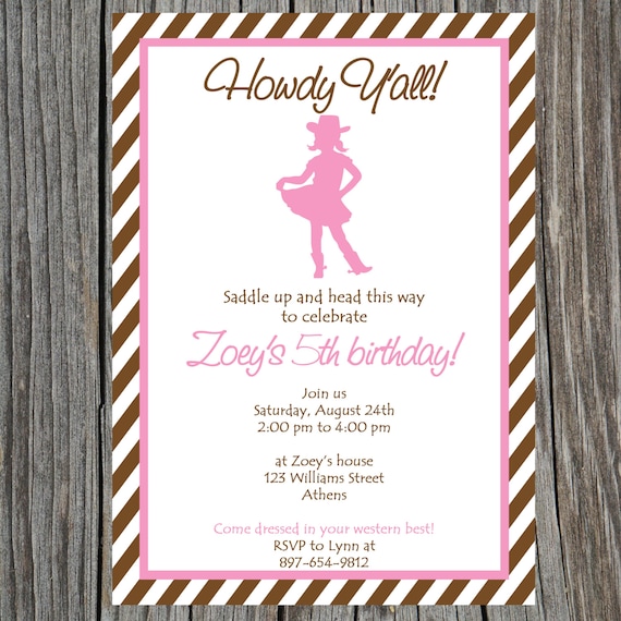 Printable Cowgirl Birthday Invitation. Cowgirl Baby Shower Invite. Printable Birthday Invitation Il_570xn