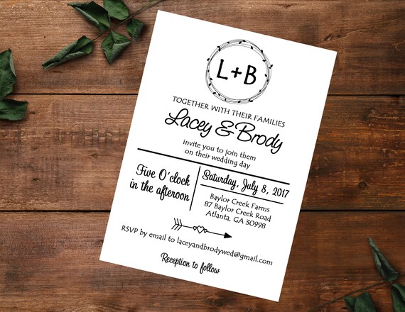 Printable - Wedding Invitation - Simple - Baby Shower - Wedding Shower - Digital - Wreath Il_570xn