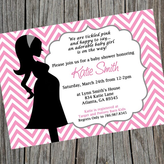 Pink Chevron Baby Shower Invitation. Printable Baby Girl Chevron Silhouette Shower Invitation. Girls baby shower Invitation. Il_570xn