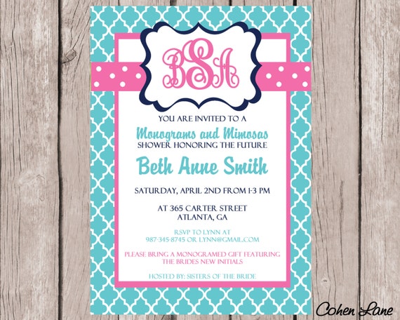 Monograms and Mimosas Wedding Shower Invitation. Bridal Shower. Bridal Lunch. Baby Shower Invitation. Printable Shower invitation. Il_570xn
