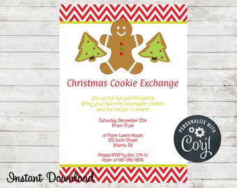 Christmas Cookie Exchange Invitation, Instant Download, Cookie Party, Christmas Invite, Edit in Corjl