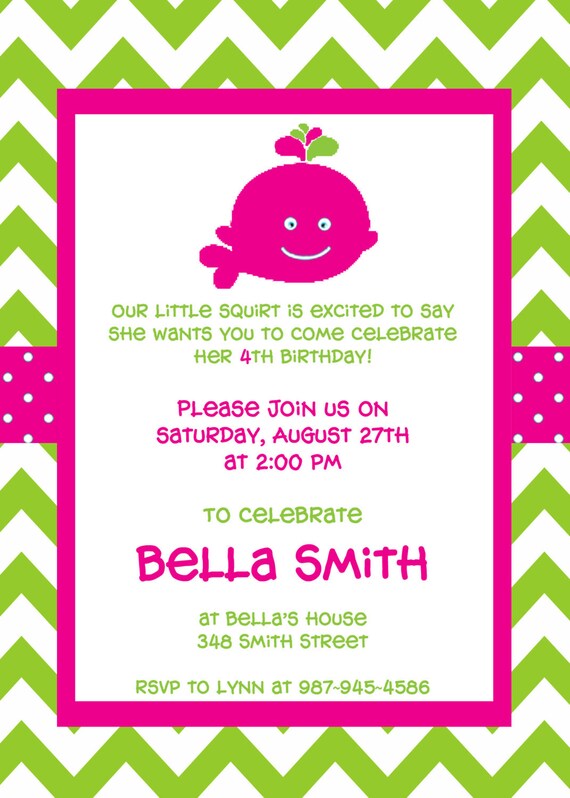 Items similar to Whale Birthday Party Invitation for a girl on Etsy