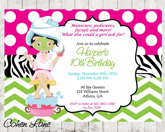 Printable Spa Birthday Party invitation Digital Sleepover Invite Il_570xn
