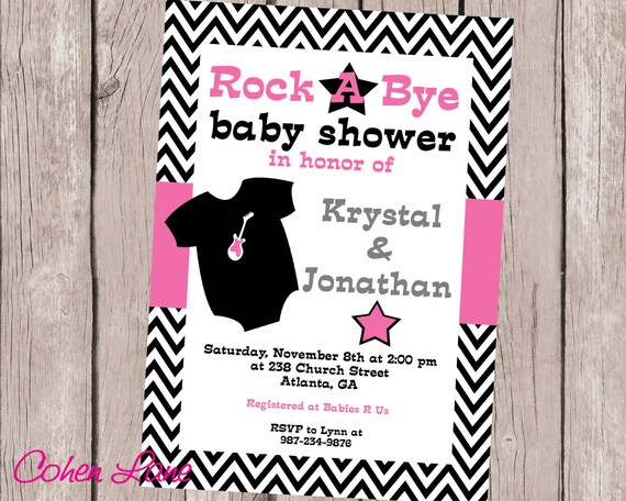 Rock a Bye Baby Shower Invitation. Rock star baby shower invite. Baby Shower Invitation. Printable Invitation. Rocker baby. Digital. Il_570xn