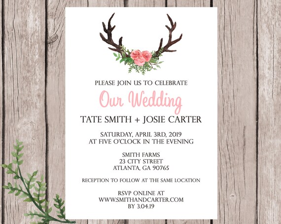 Printable Antler Invitation - Deer Antlers - Baby Shower Invitation - Wedding Invitation - Boho - Rustic Il_570xn
