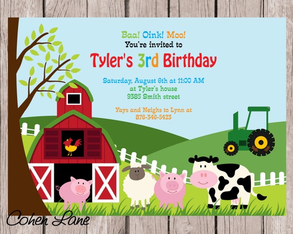 Colorful Farm Birthday Party Invitation - Farm Animals - Invite - Printable Il_570xn