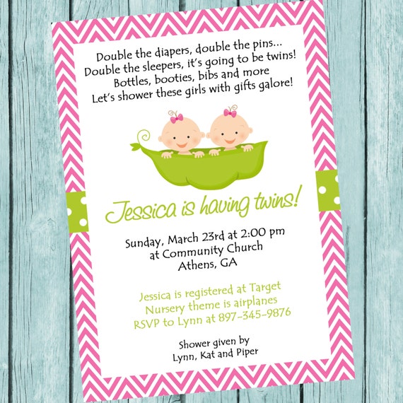 Printable Twin Girls Baby Shower Invitation Digital Twins Invite