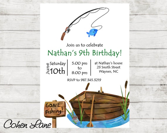 Fishing Invitation - Birthday Party Invite - Wedding Shower - Digital - Printable - Invitation Template - Watercolors - Gone Fishing Il_570xn