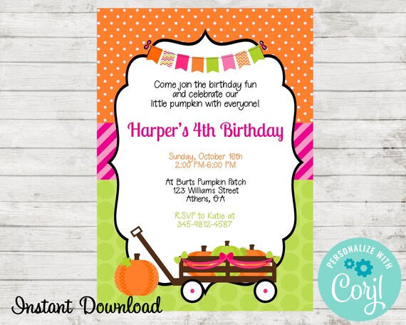 Pumpkin Birthday Party Invitation, Halloween Invite, Fall Party Invitation, Baby Shower, Little Pumpkin, Edit in Corjl, Instant Download Il_570xn