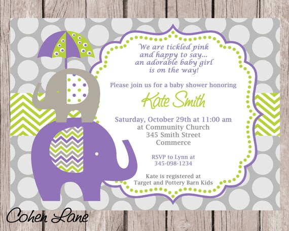 Elephant Invitation, Purple Elephant Invite, Elephant Baby Shower, Baby Shower Invitation, Elephant Baby Shower, Digital Invite Il_570xn