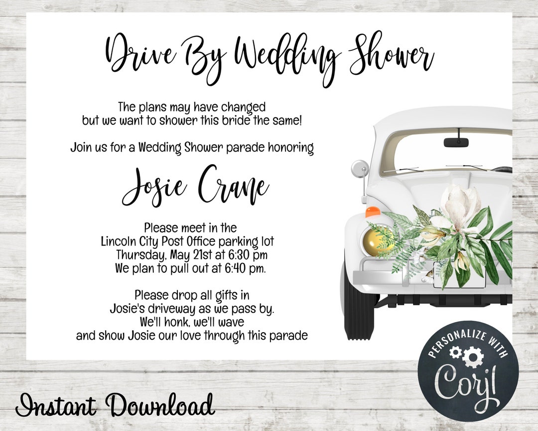 Drive by Wedding Shower Invitation Quarantine Shower Bridal Etsy