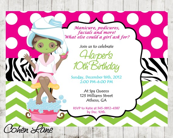 Spa Party Invitation Spa Birthday African American Invitation