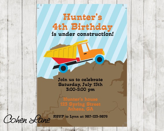 Construction Invitation, Dump Truck Invitation, Construction Invite, Under Construction Invite, Construction Birthday Party Invite, Digital Il_570xn