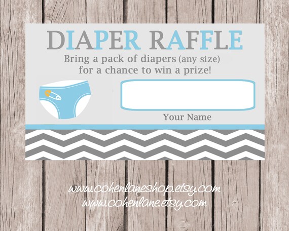 Daiper Raffle Ticket, INSTANT DOWNLOAD, Chevron Baby Shower Raffle tickets. Blue Chevron Raffle Ticket. Il_570xn