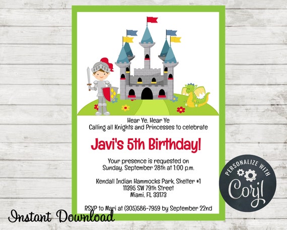 Knight Birthday Party Invitation, Instant Download, Edit in Corjl, Knight Party Invite, Sleepover Invite Il_570xn