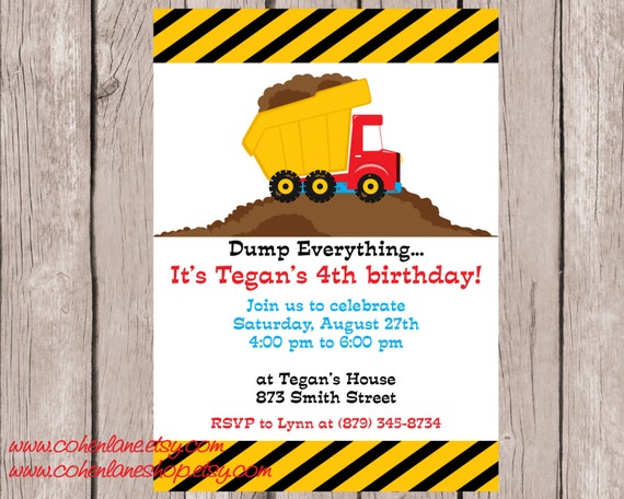 dump truck invitation construction invite construction party