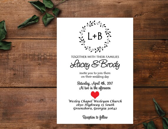 Wedding Invitation - Simple - Baby Shower - Wedding Shower - Digital - Wreath - Simple Invite - Printable - Budget Wedding Invitation Il_570xn