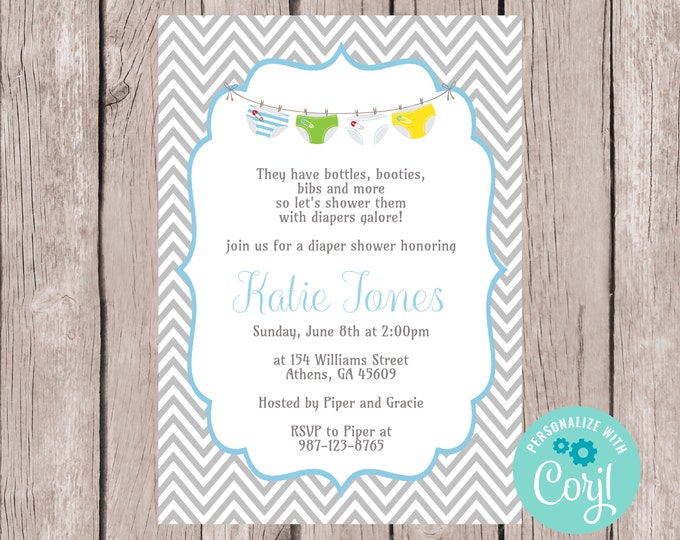 Diapers and Wipes Baby Shower Invitation, Instant Download Invite, Edit