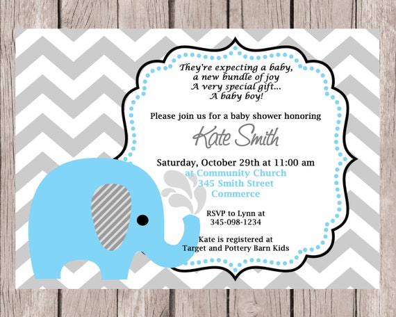 Elephant Invitation, Elephant Baby Shower Invitation, Blue Elephant, Baby Boy Shower, Chevron, Invitation, Invite, Baby Shower, Printable Il_570xn