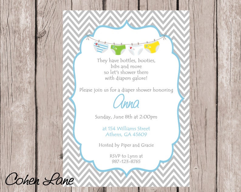 Printable Baby Boy Diapers And Wipes Shower Invitation Image 0